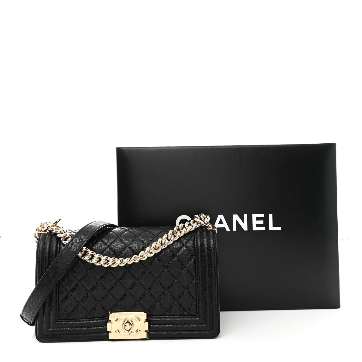 Caviar Quilted Medium Boy Flap Black - Top Club