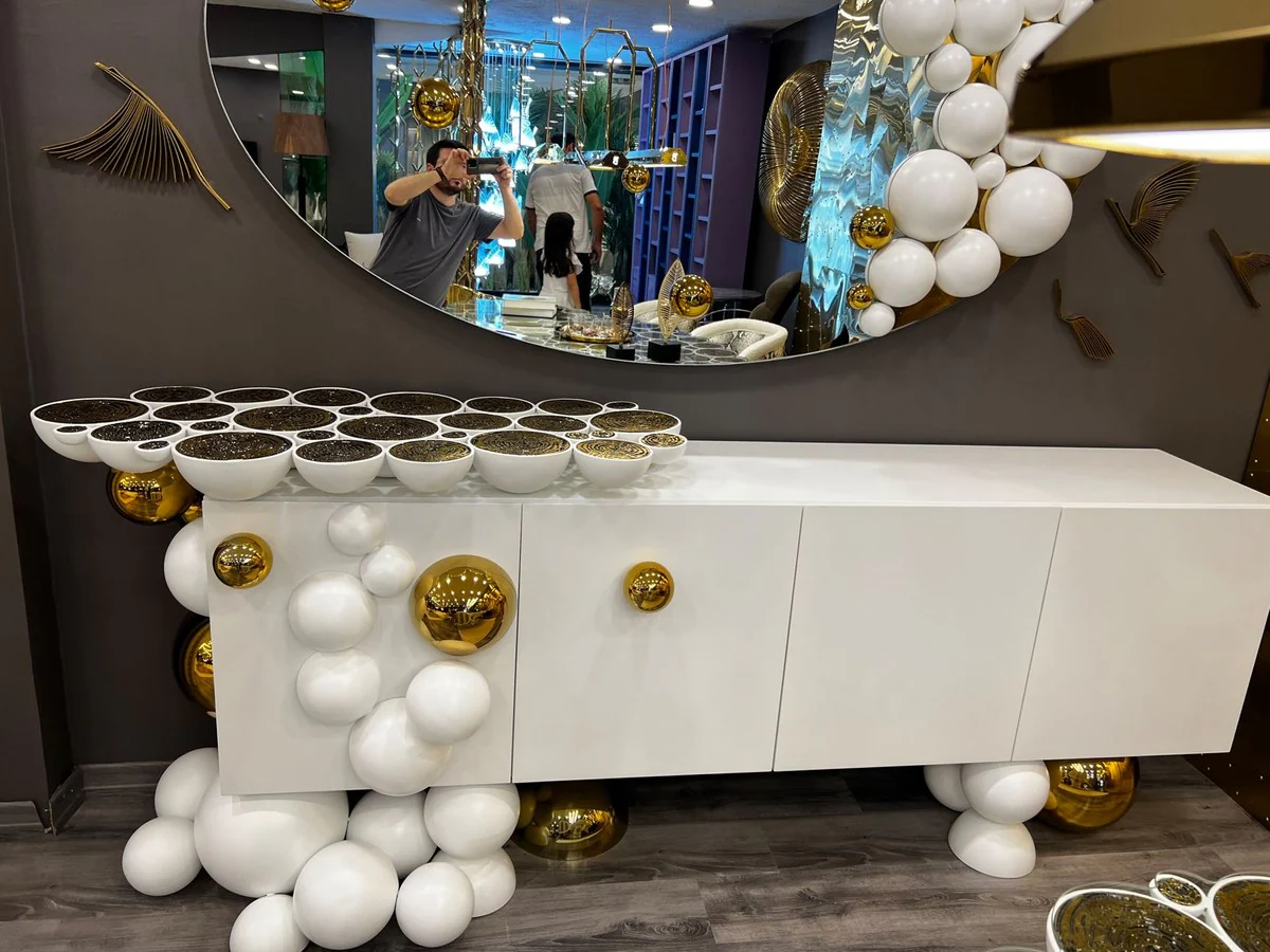 Luxury designer mirror white / gold 190 x H. 120 cm - Oval wall mirror - Cloakroom mirror - Luxury furniture - Hotel furniture - Designer furniture