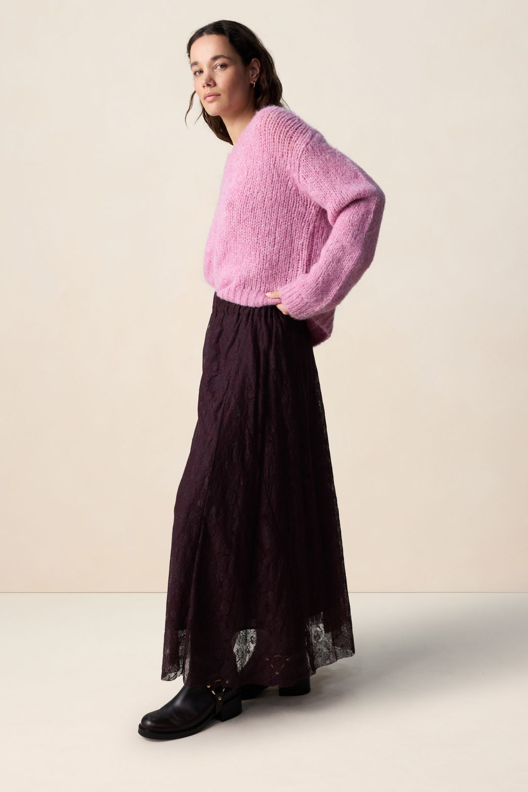 Paarse kanten maxi rok