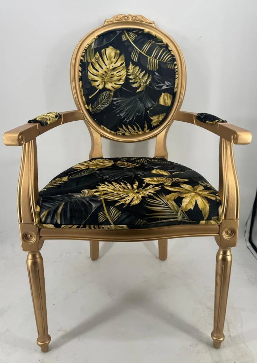 Luxury Baroque Dining Room Chair with Armrests Black / Gold H. 95 cm - Baroque Furniture