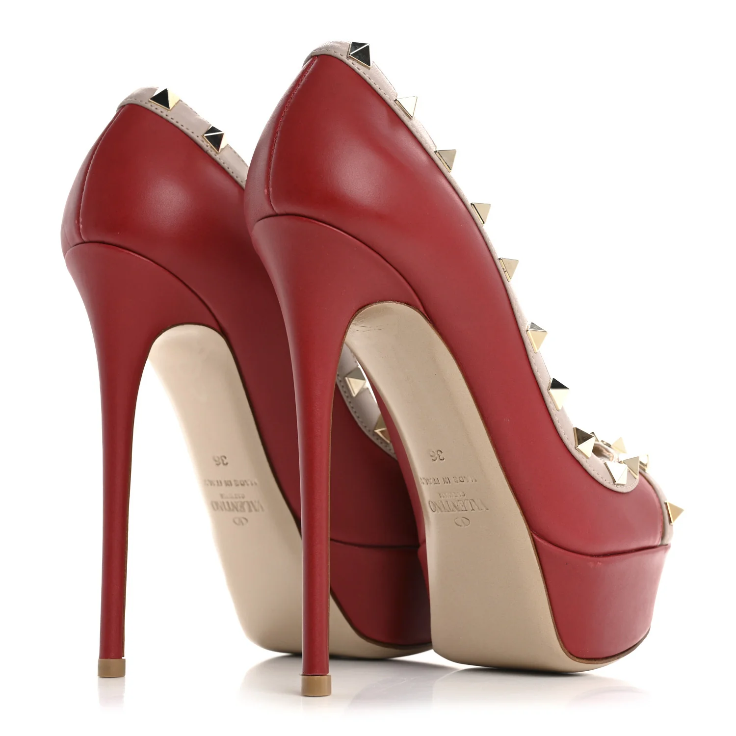 Nappa Rockstud Peep Toe Platform Pumps 36 Poudre Rosso - Top Club
