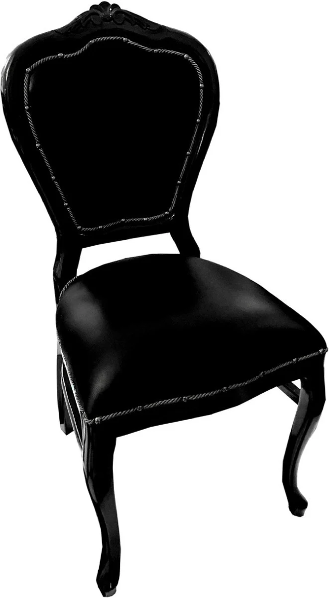 Luxury baroque dining room set black / black 45 x 47 x H. 99 cm - 4 handmade solid wood dining chairs with real leather - baroque dining room furniture