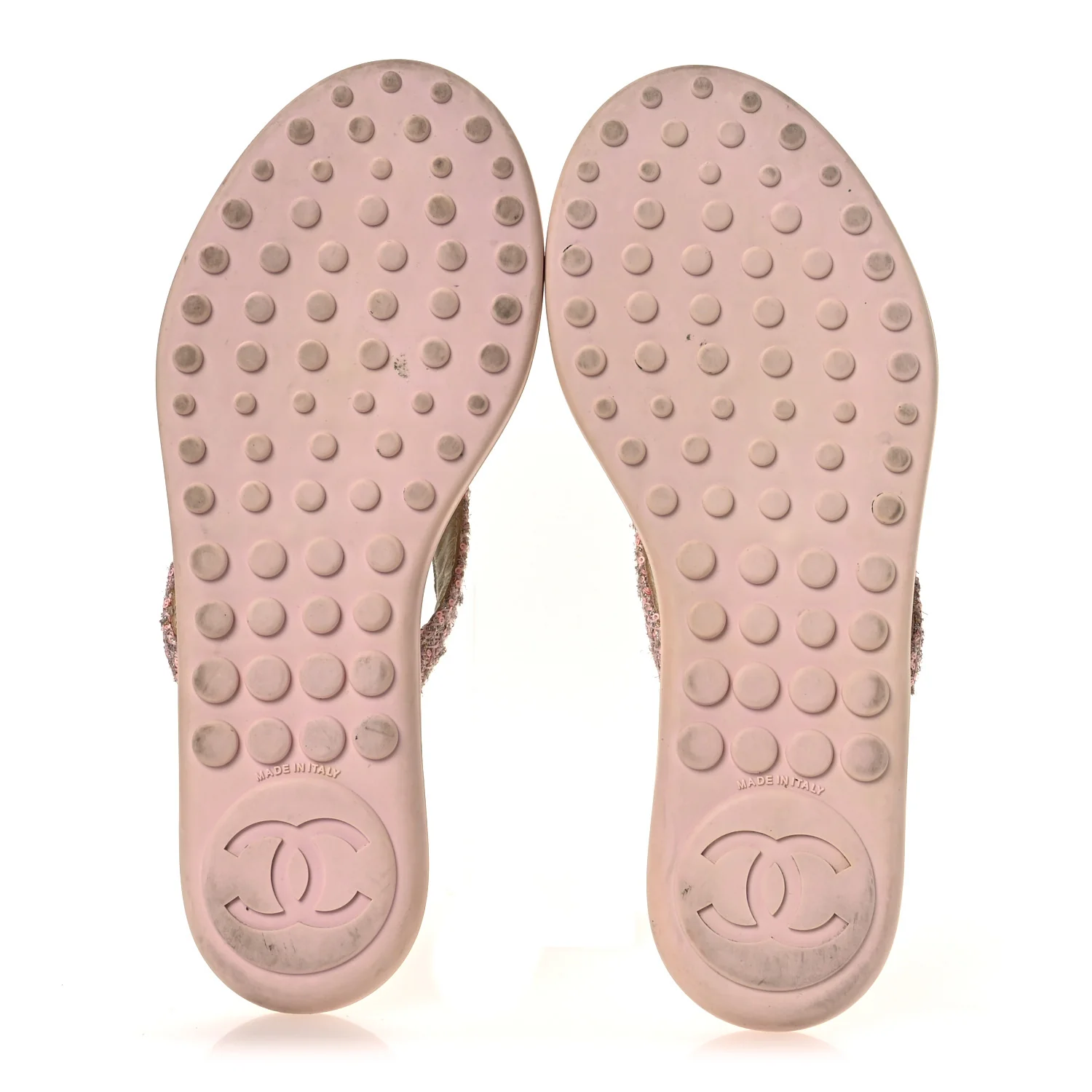 Tweed Camellia Thong Sandals 37.5 Salmon Apricot Gold - Top Club