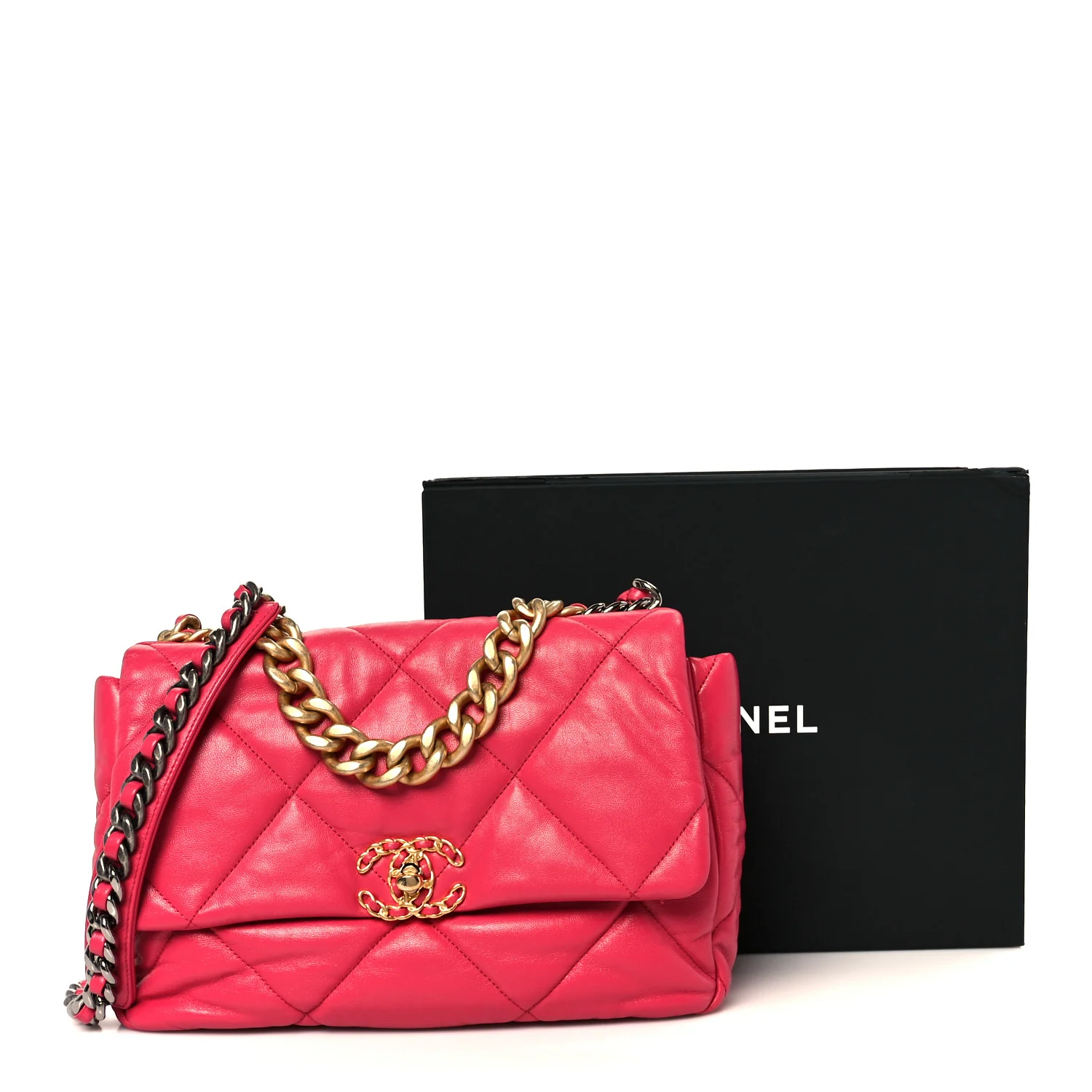 Goatskin Quilted Large Chanel 19 Flap Dark Pink - Top Club