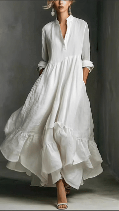 Elegant and fashionable long dress with ruffled edges for ladies - Nordfashionstorm - Women's Clothing, Fashion for You - Nordfashionstorm.com