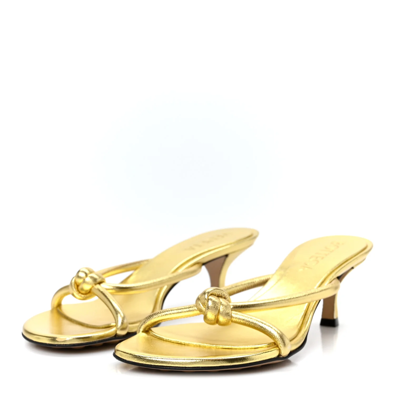 Metallic Nappa Blink Knot Mule Sandals 37.5 Gold - Top Club