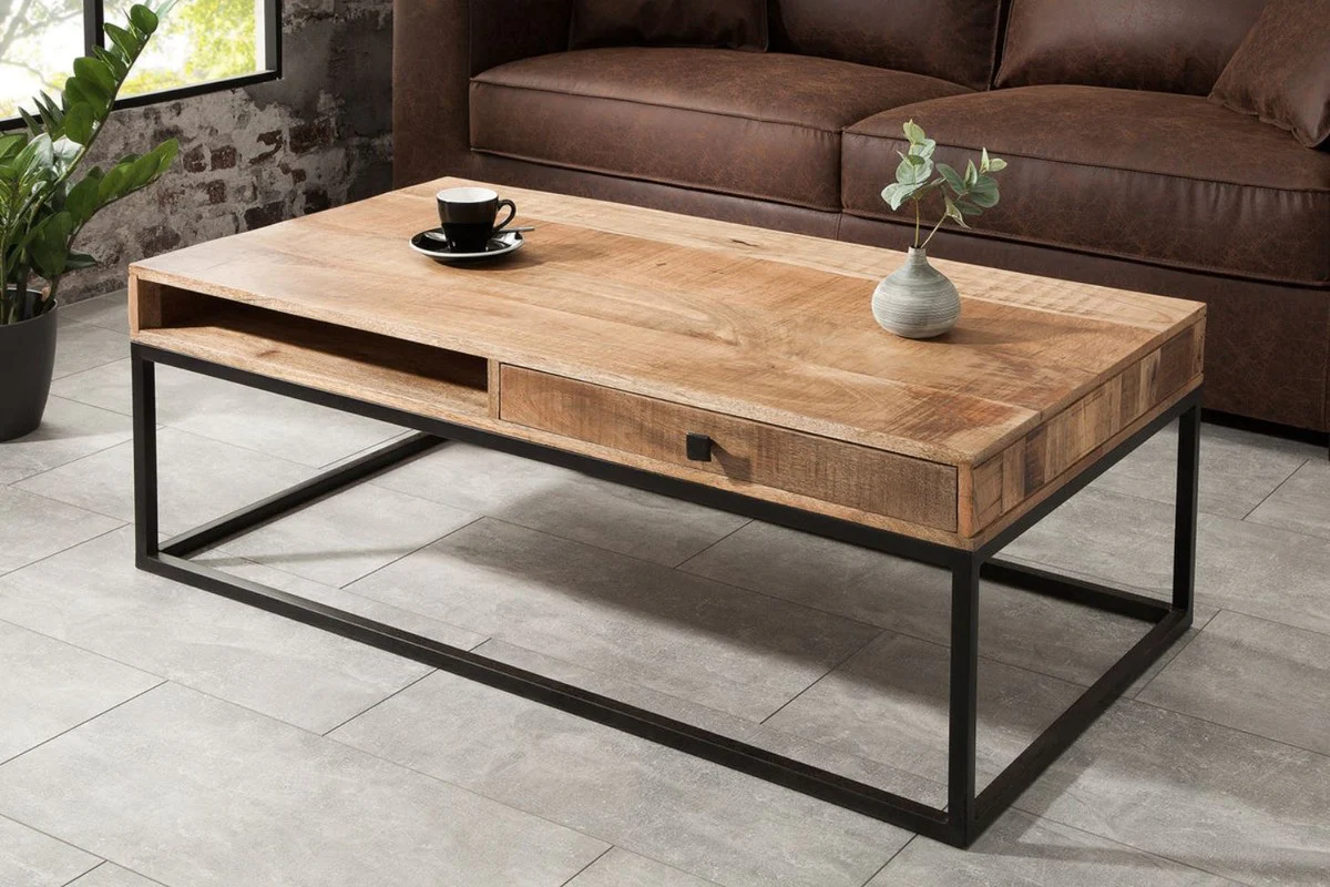Coffee table natural / black 100 cm - living room table with 2 drawers