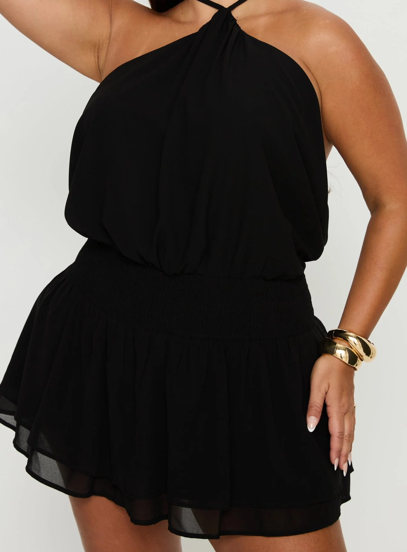 Khamira Halter Shirred Mini Dress Black Curve