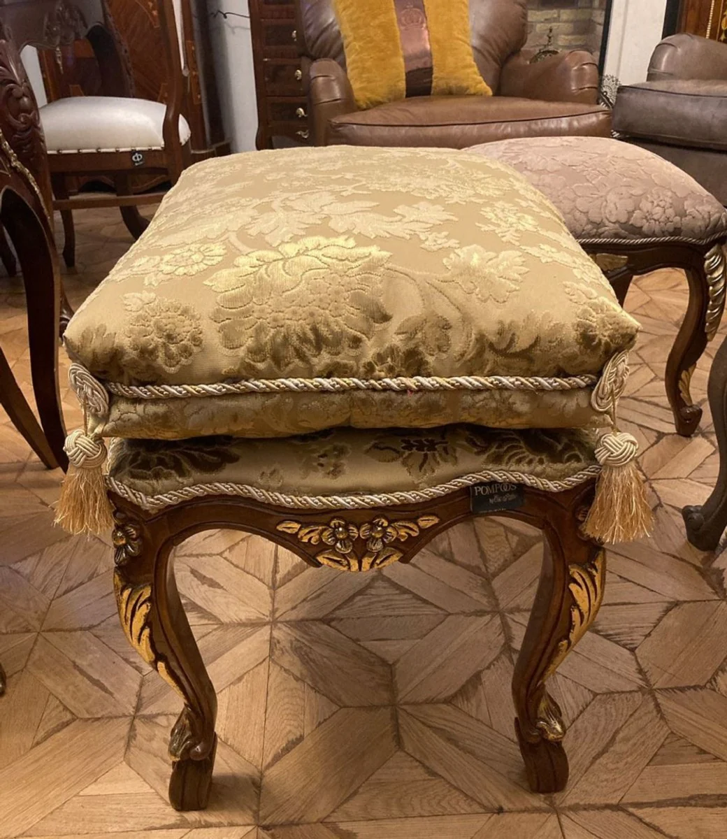 Pompöös by Luxury Baroque Stool with Seat Cushion Beige Pattern / Brown / Gold - Pompööser Baroque Stool designed by Harald Glööckler - Baroque Furniture - Noble & Magnificent