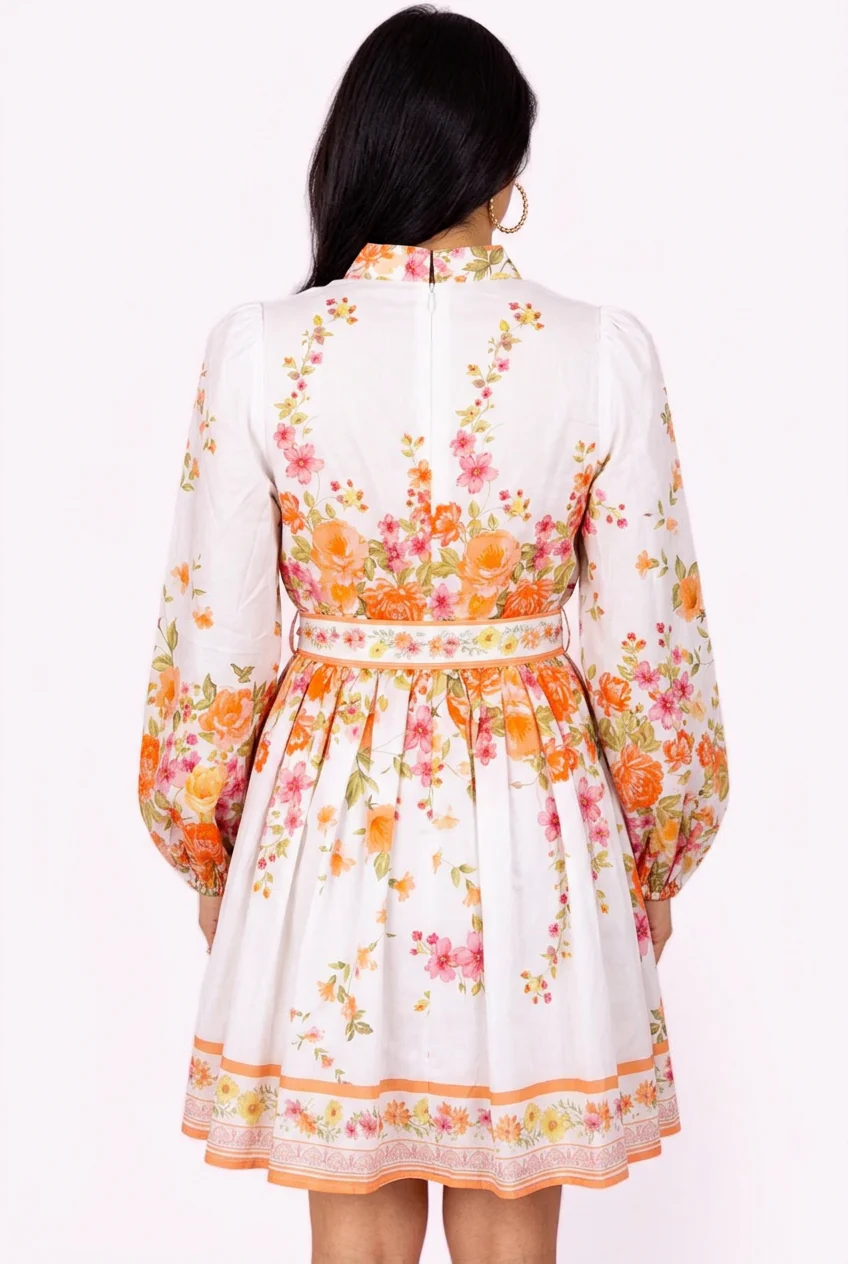 Sweet Sunshine Mock Neck Floral Border Mini Dress - ALJEGJ