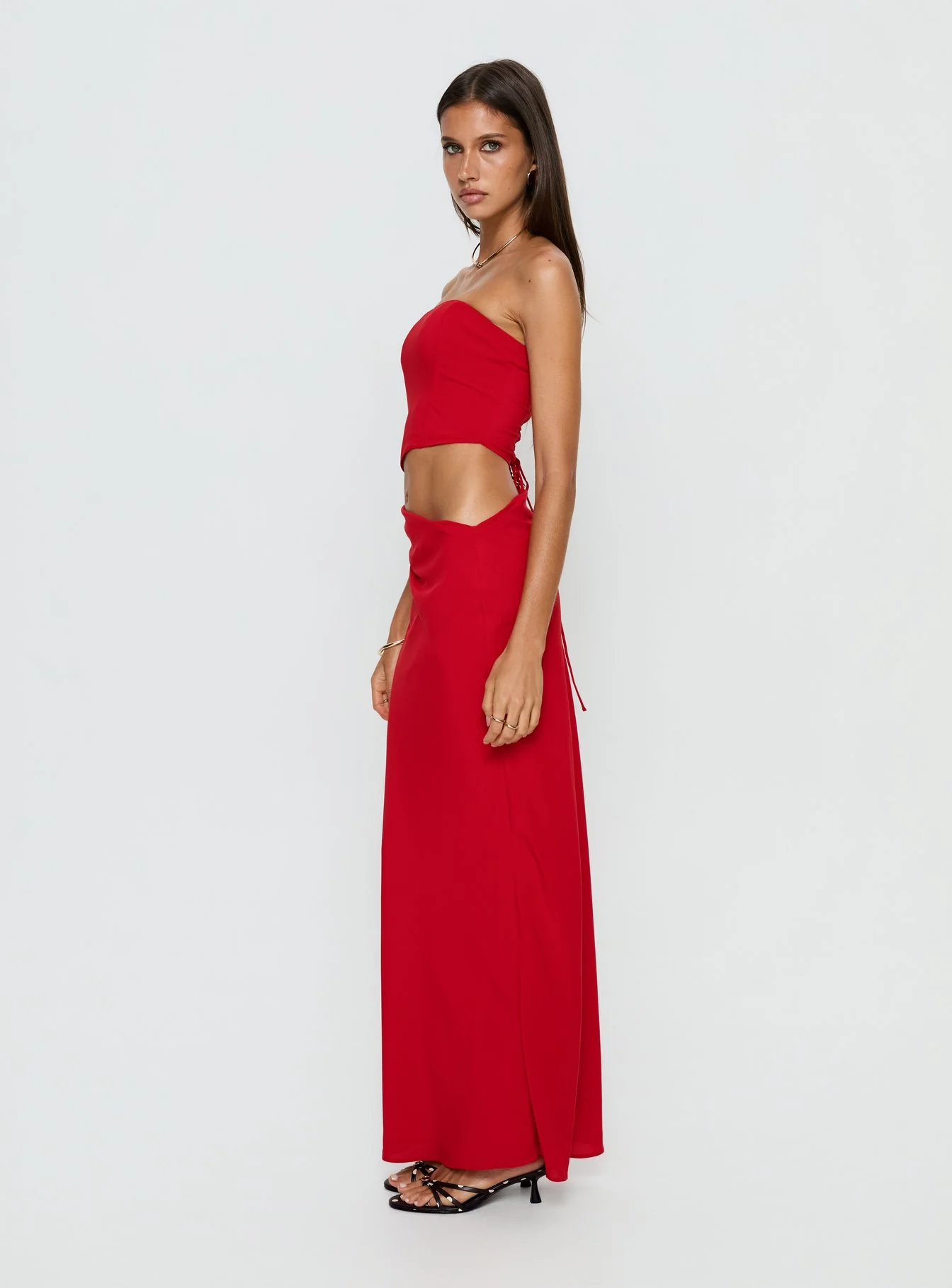 Jasira Strapless Drape Maxi Dress Bold Red