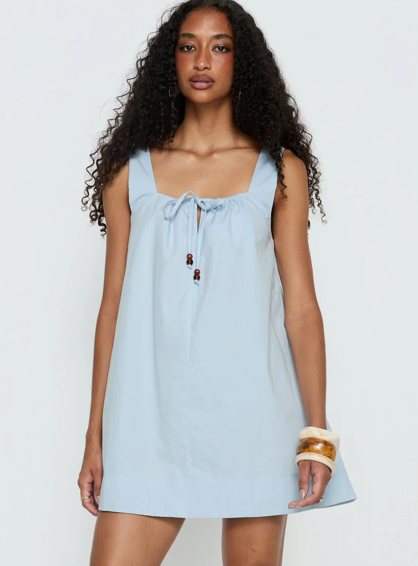 Barbel Square Neck Tie Detail Mini Dress Blue