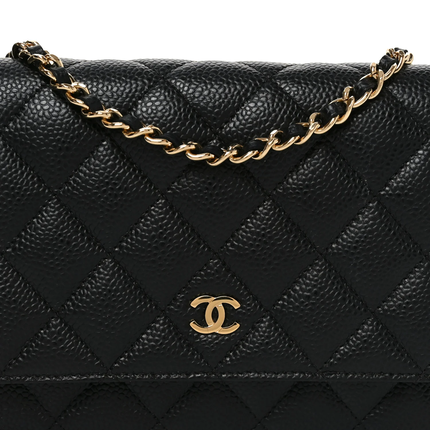 Caviar Quilted Wallet on Chain WOC Black - Top Club