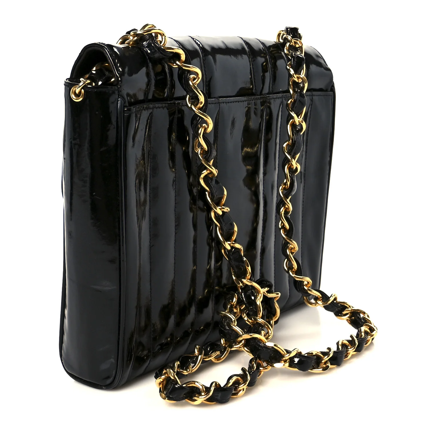 Patent Vertical Quilt Small Flap Black - Top Club