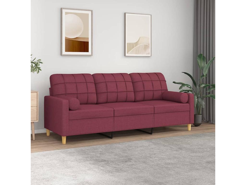 Sofá de 3 plazas con cojines tela rojo tinto 180 cm
