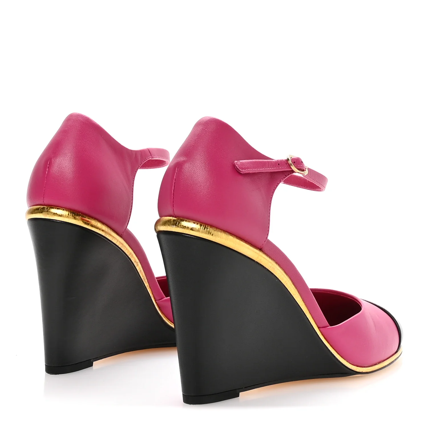 Lambskin Cap Toe Open Wedge Pumps 40 Fuchsia Black - Top Club