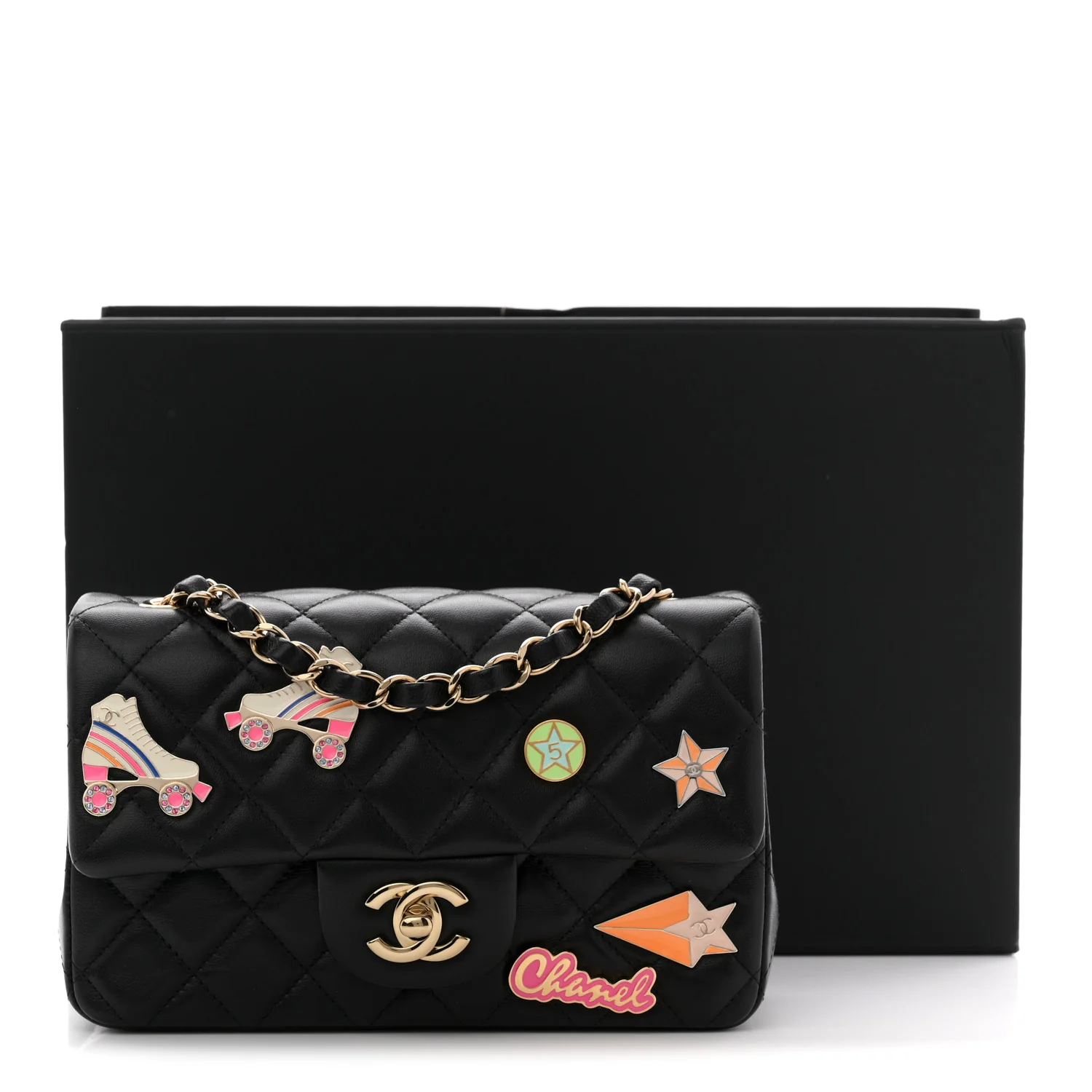 Lambskin Quilted Hollywood Charms Mini Rectangular Flap Black - Top Club