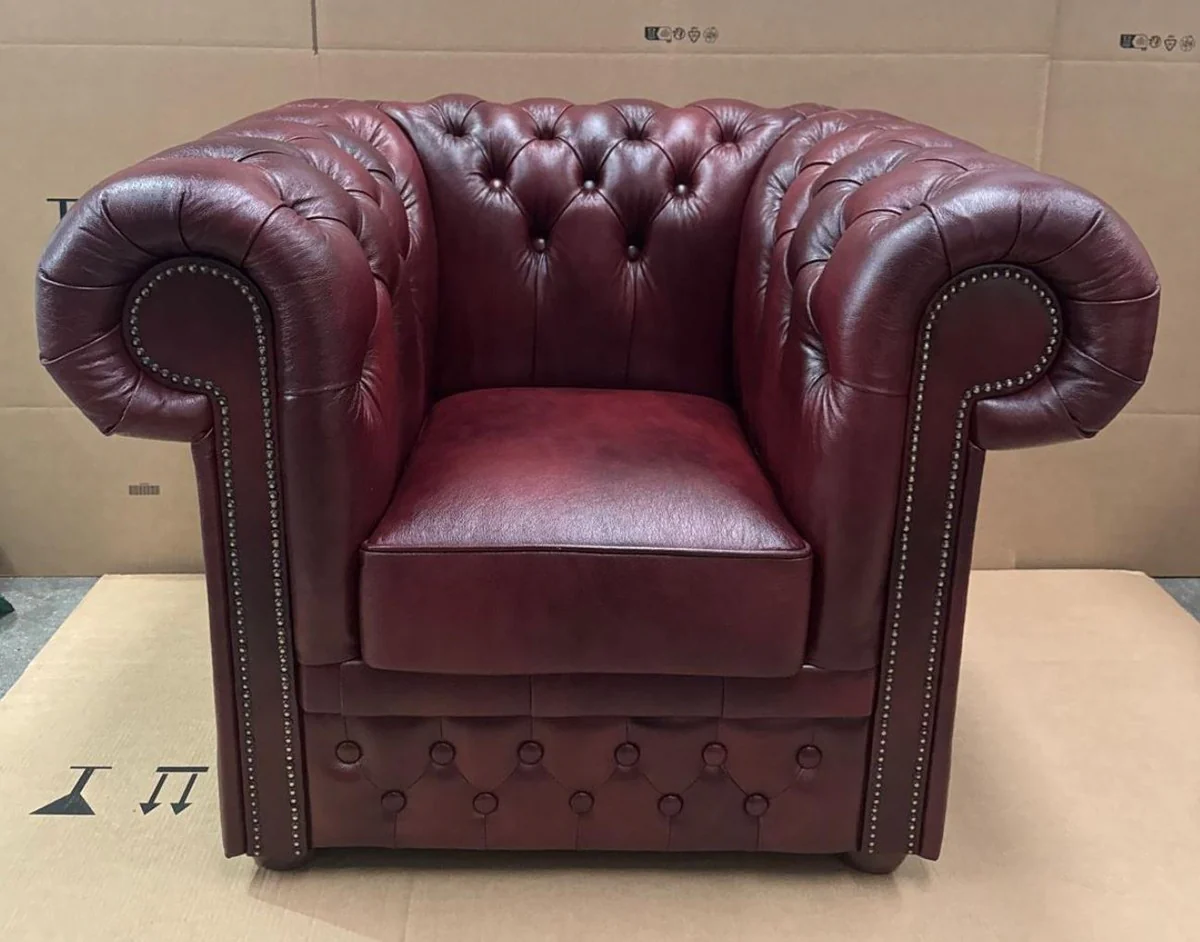 Luxury Chesterfield leather armchair burgundy red / dark brown - Chesterfield furniture