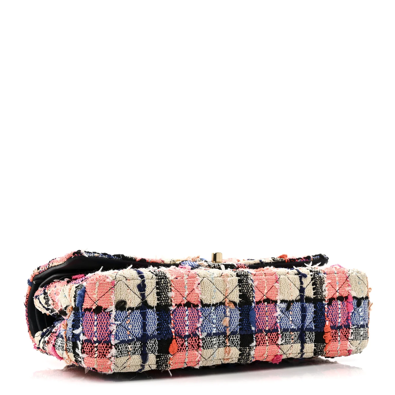 Tweed Quilted Medium Double Flap Blue Orange Yellow - Top Club