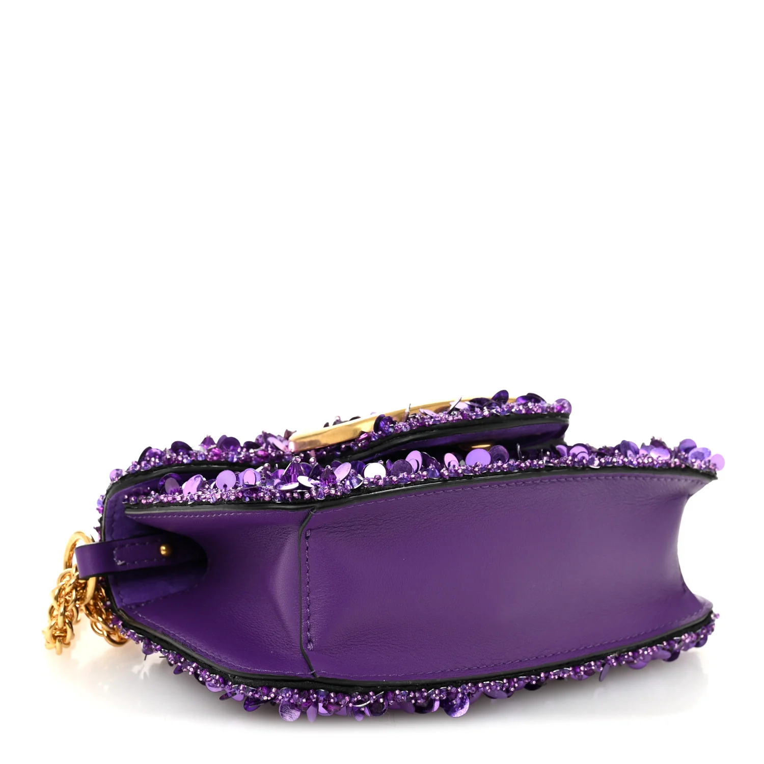 Sequin Crystal Vlogo Embroidered Small Loco Shoulder Bag Astral Purple - Top Club