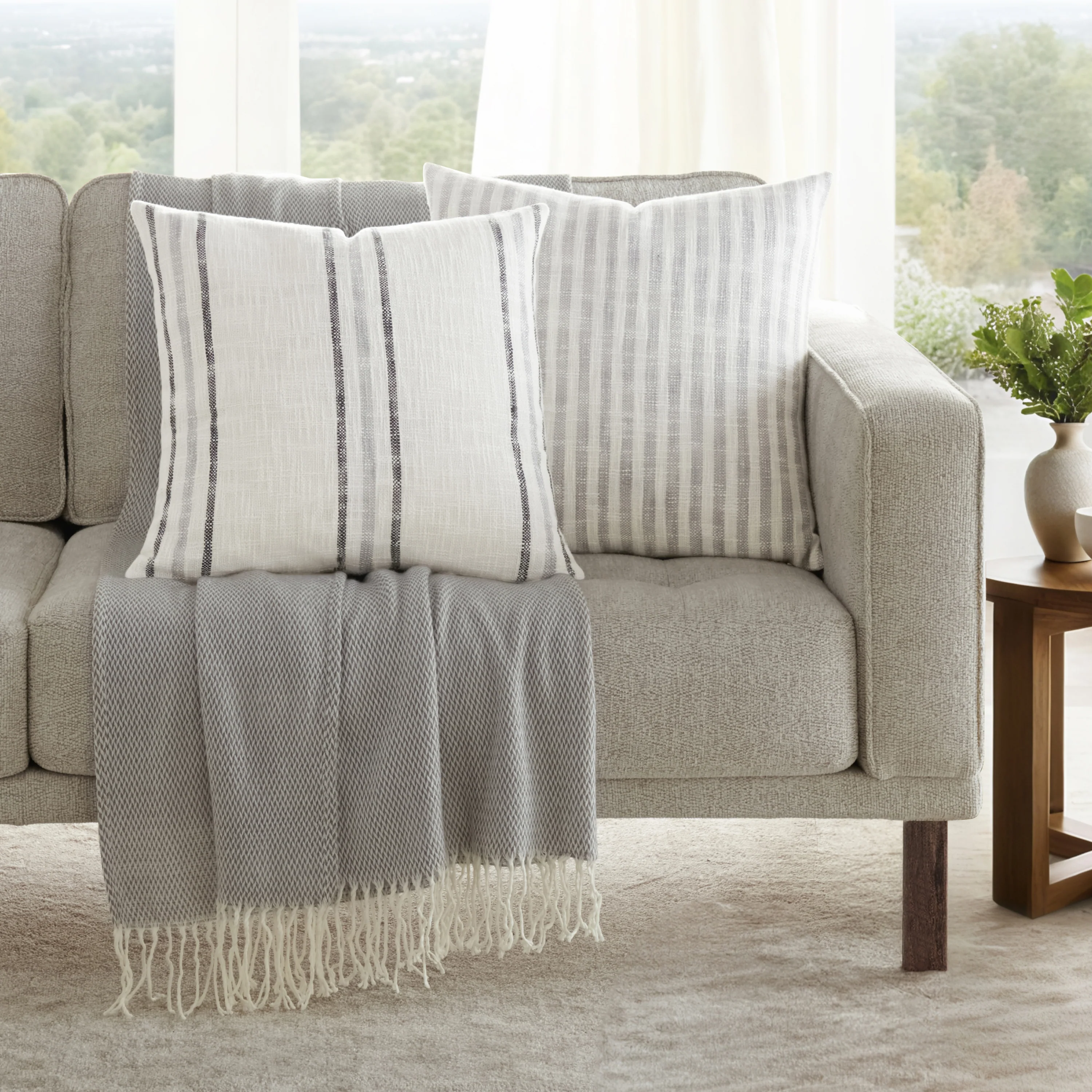 2-Pack Yarn-Dyed Bengal Stripe / Yarn-Dyed Framed Stripe Décor Throw Pillows