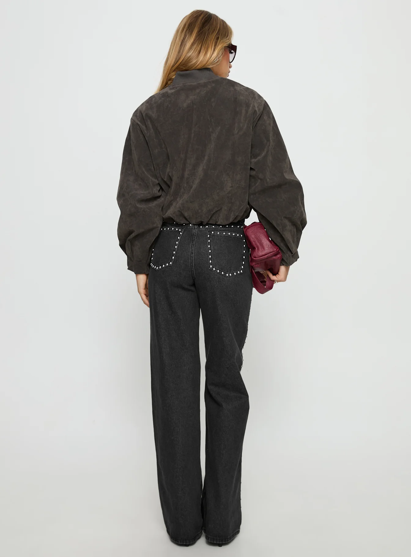 Saving Up Mid Rise Straight Leg Studded Jeans Jet Black