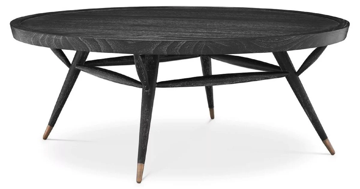 Luxury coffee table black gray / antique brass Ø 100 x H. 38.5 cm - Round solid wood living room table - Luxury living room furniture