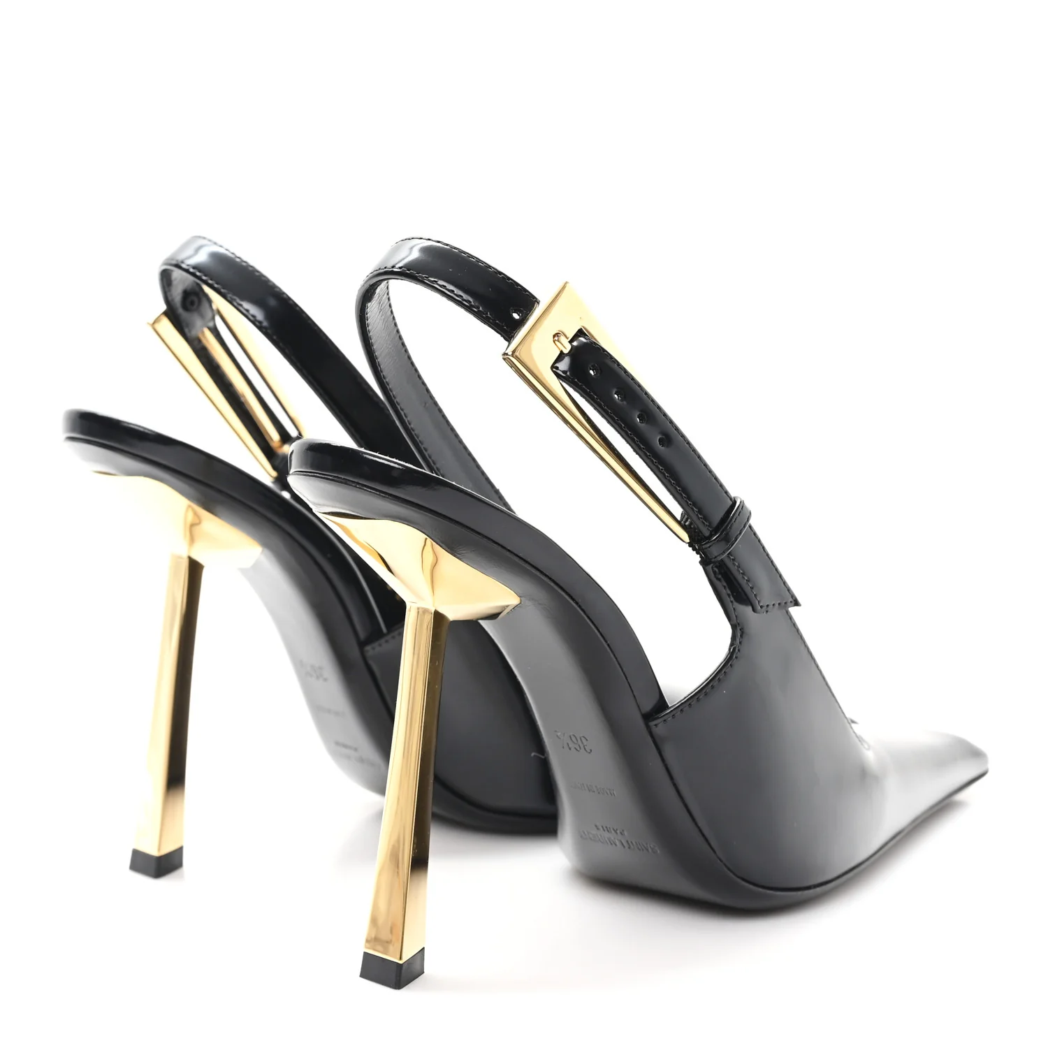 Glazed Calfskin Lee 110 Slingback Pumps 36.5 Black - Top Club