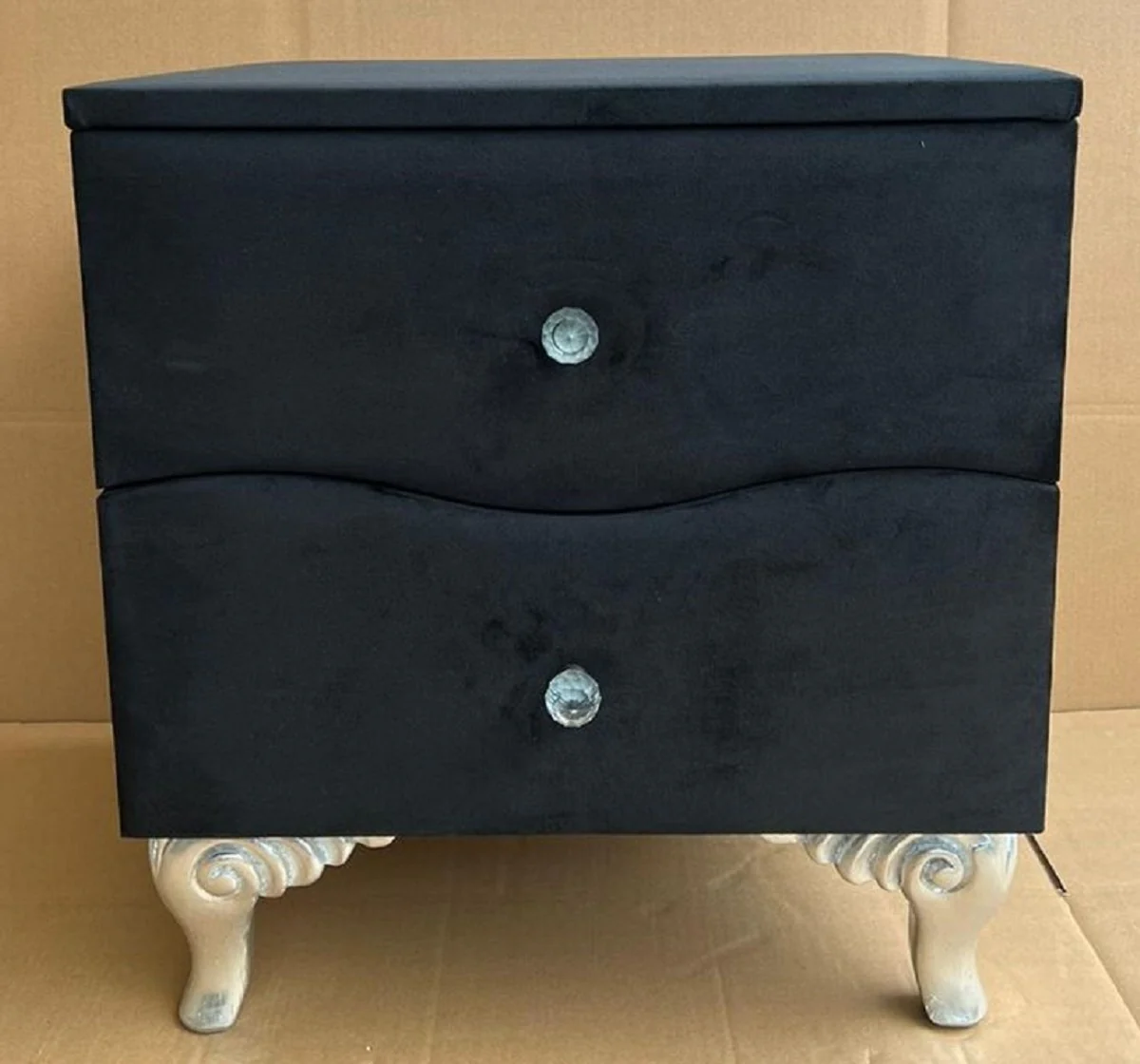 Baroque night dresser with 2 drawers black / silver - Baroque style bedside table - Baroque furniture - Bedroom furniture in Baroque style - Noble & magnificent
