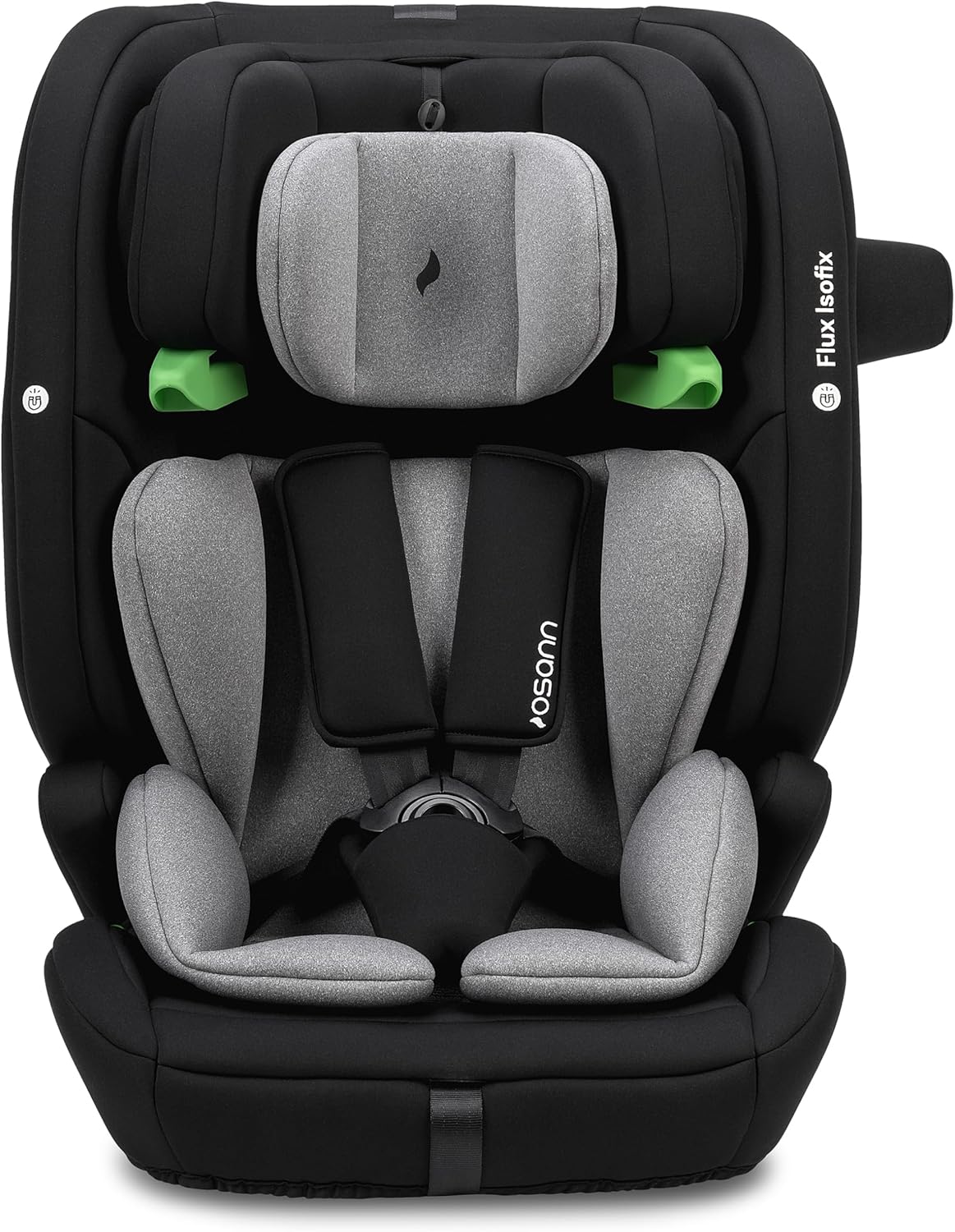 OSANN - Seggiolino Auto Bambini Flux Isofix i-Size Top-Tether con Sensori Integrati - 76-150 cm - Da 15 mesi a 12 anni - Gruppo 2/3 - Grigio, Altezze 14 Posizioni, Rivolto in Avanti