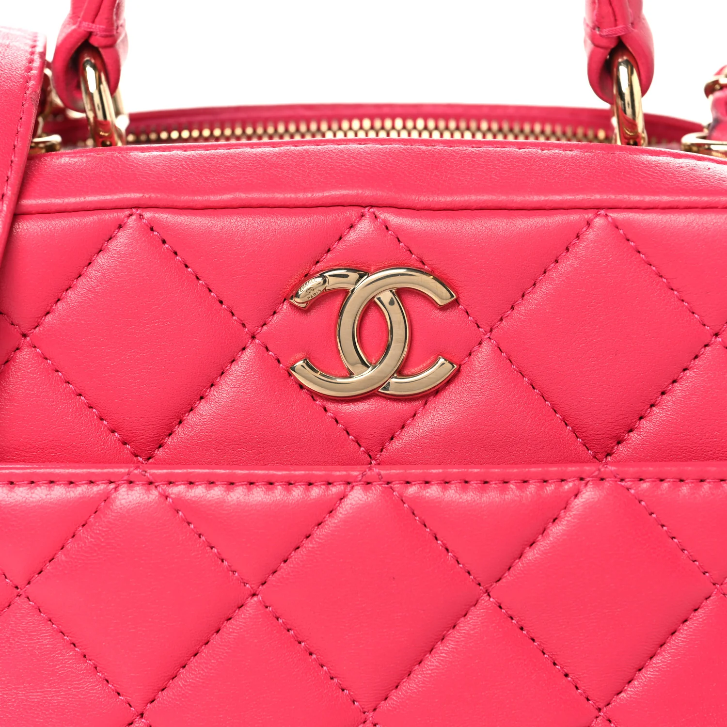 Lambskin Quilted Small Trendy CC Bowling Bag Pink - Top Club