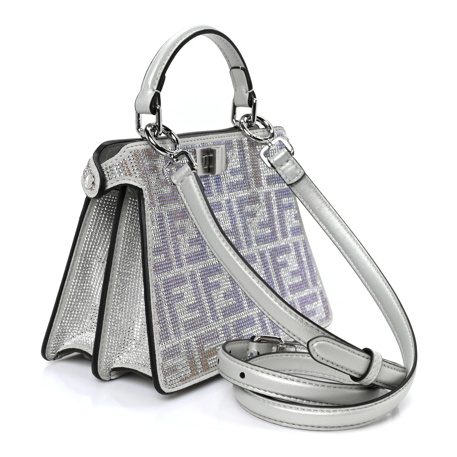 Iridescent Crystal Vitello Laminato Suede FF Petite Peekaboo I SEE U Satchel Cappuccino