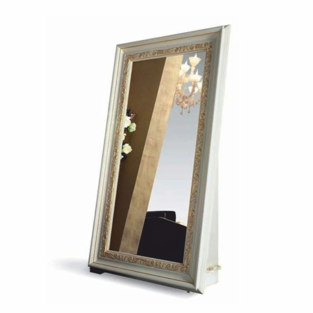 Luxury baroque standing mirror ivory / gold H. 214 cm - Made in Italy