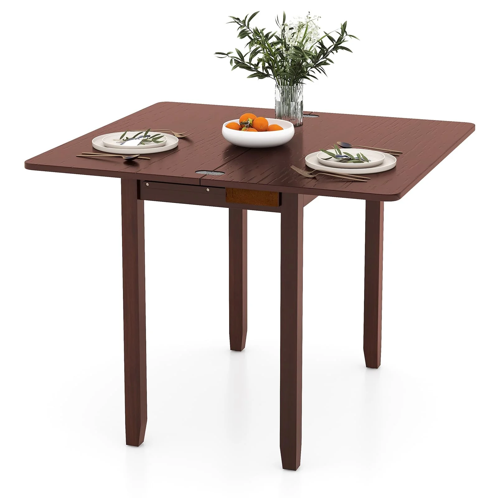 BEFOUNDLOVELY Folding Dining Table for 4, Extendable Kitchen Table w/Hidden Storage & Rubber Wood Frame