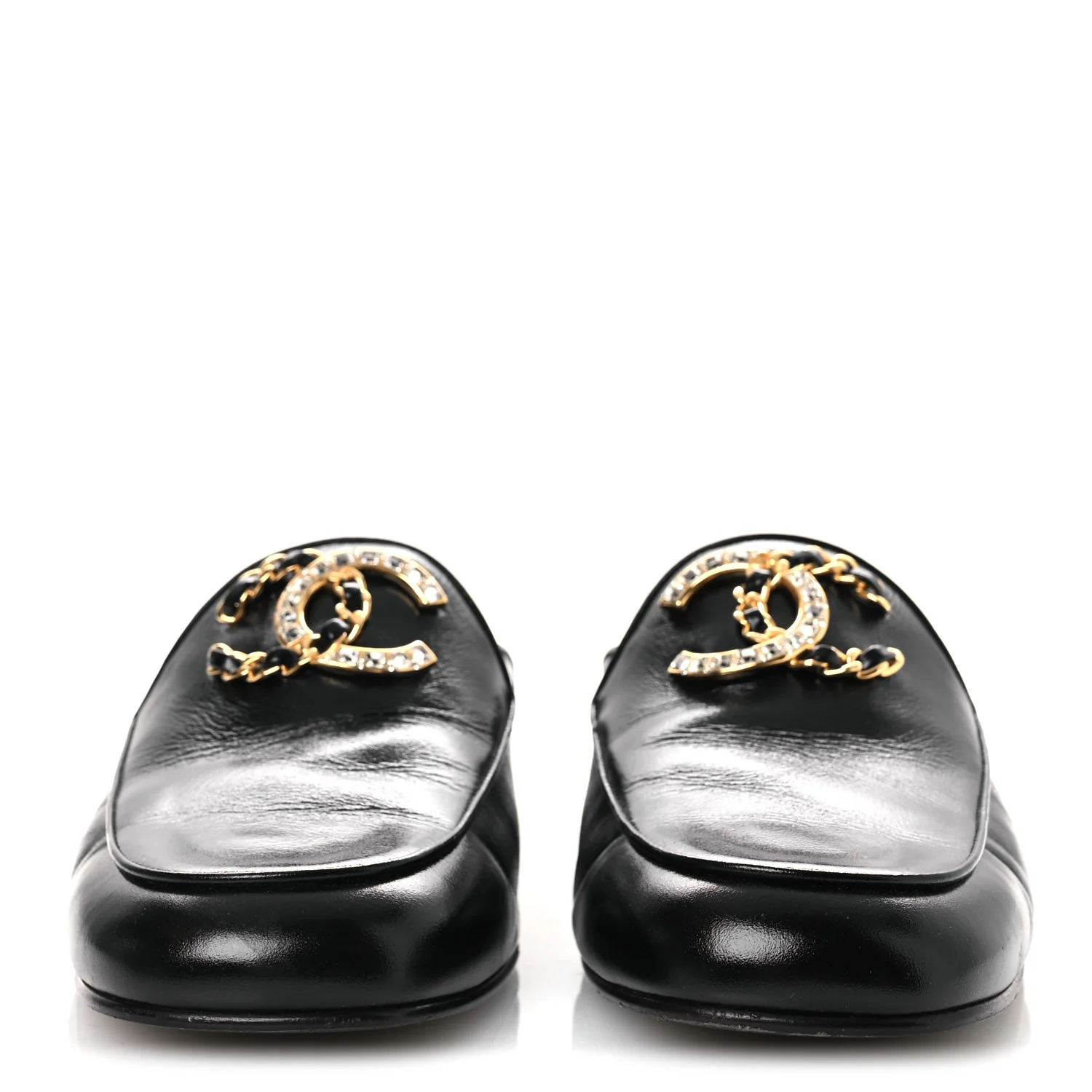 Shiny Calfskin Crystal CC Mules 41 Black - Top Club