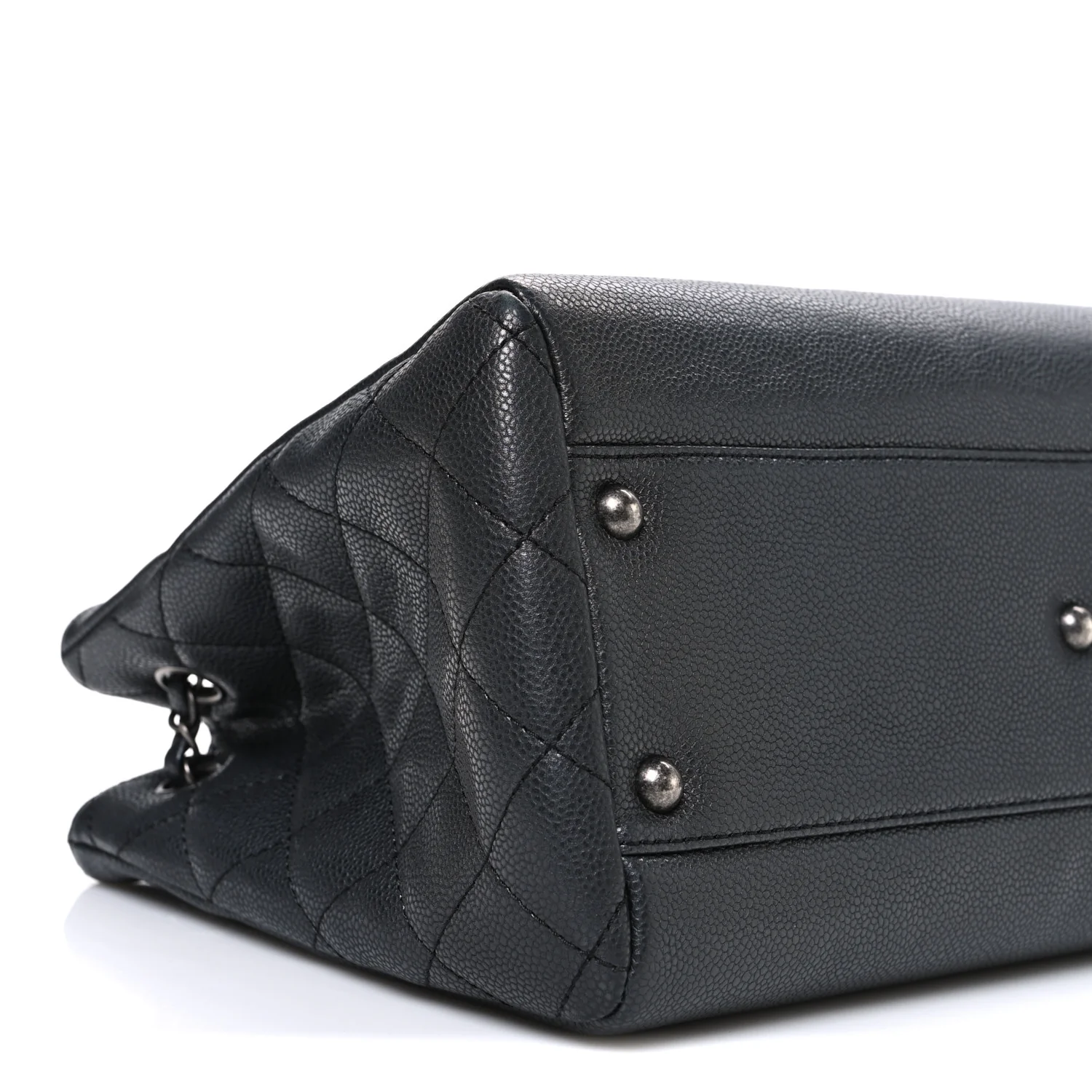 Metallic Grained Calfskin Medium Woven Chain Shopping Bag Black - Top Club