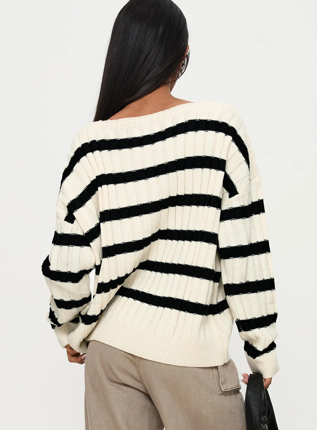 Elenita Wide Neck Knit Sweater Black / White