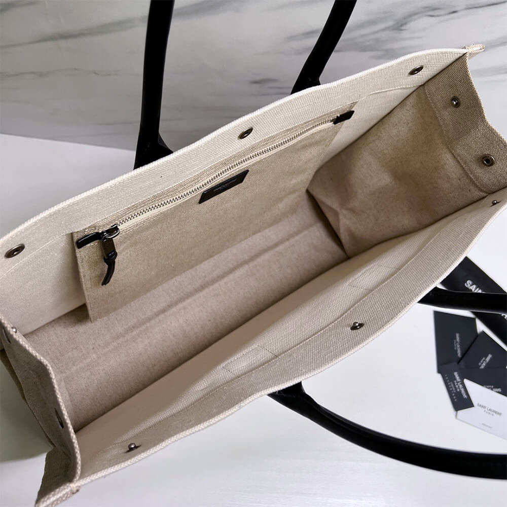 RIVE GAUCHE TOTE BAG IN LINEN AND LEATHER - Top Club