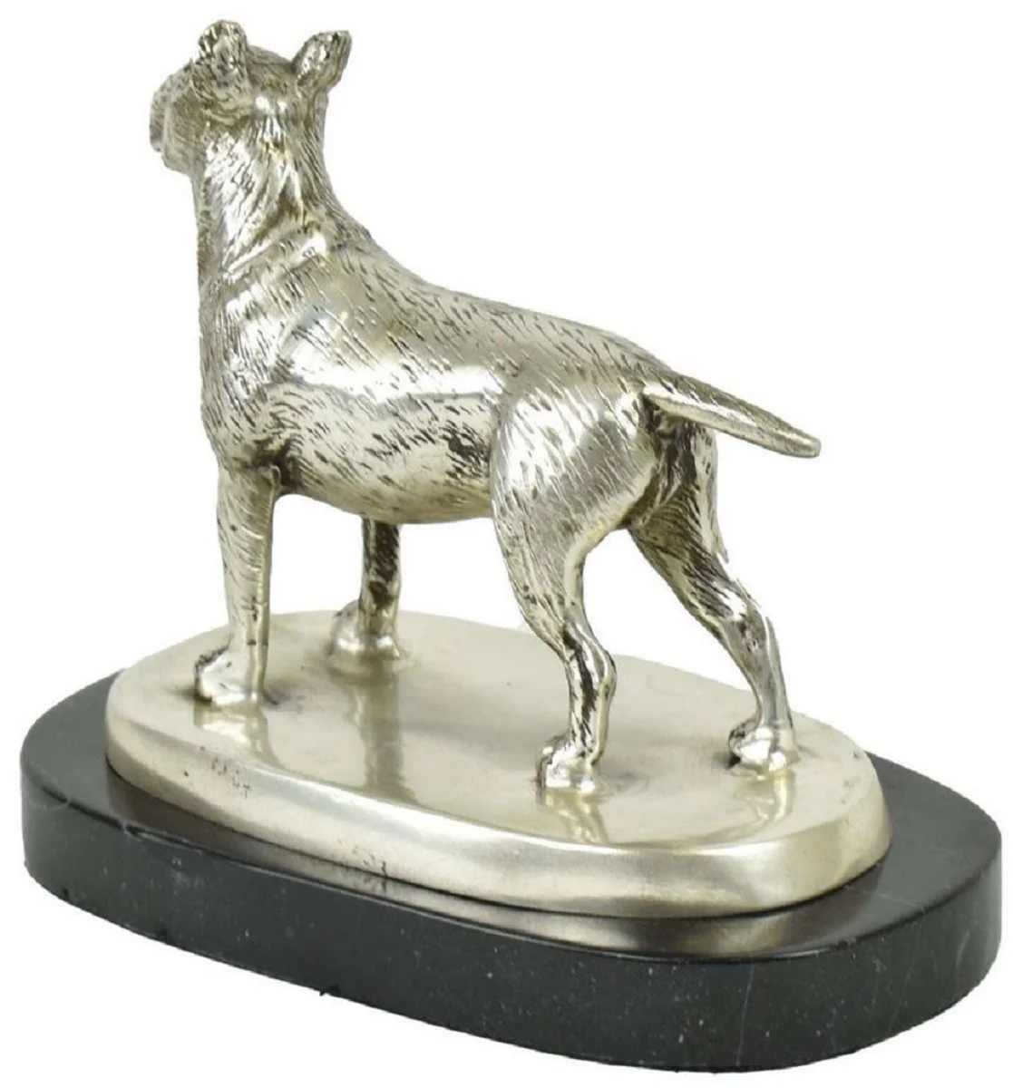 Luxury decorative bronze figure bull terrier dog silver / black 19 x 10 x H. 15 cm - bronze sculpture with marble base - decorative figure - decorative accessories
