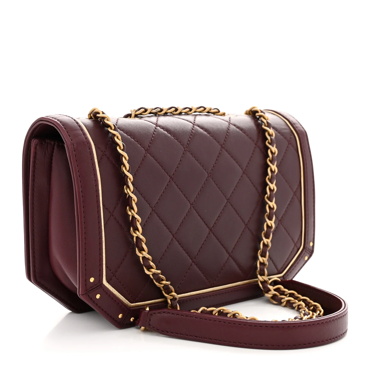 Calfskin Quilted Small Octagon CC Clasp Flap Bag Red Gold - Top Club