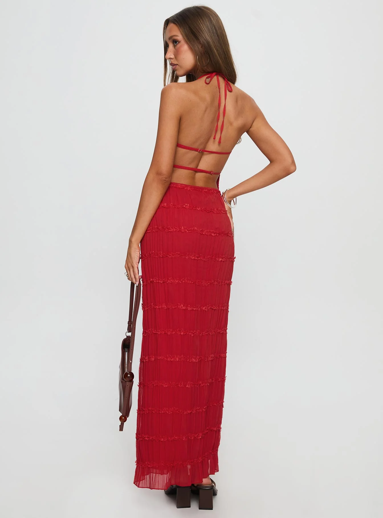 Klarissa Halter Maxi Dress Red