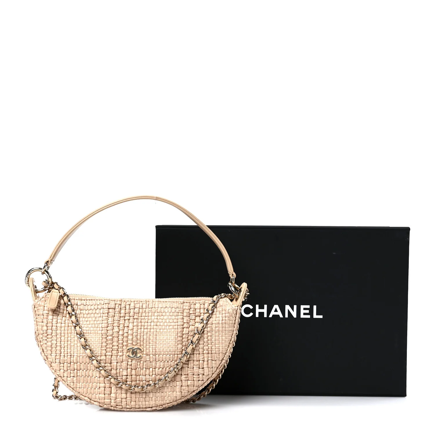 Raffia Other Shape With Chain Beige - Top Club