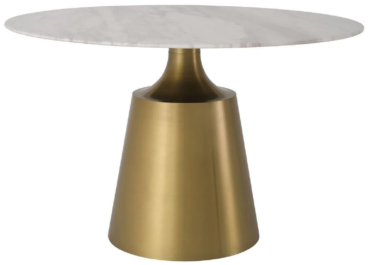 Luxury dining table white / brass Ø 120 x H. 77 cm - Round dining room table with marble top - Dining room furniture - Luxury quality
