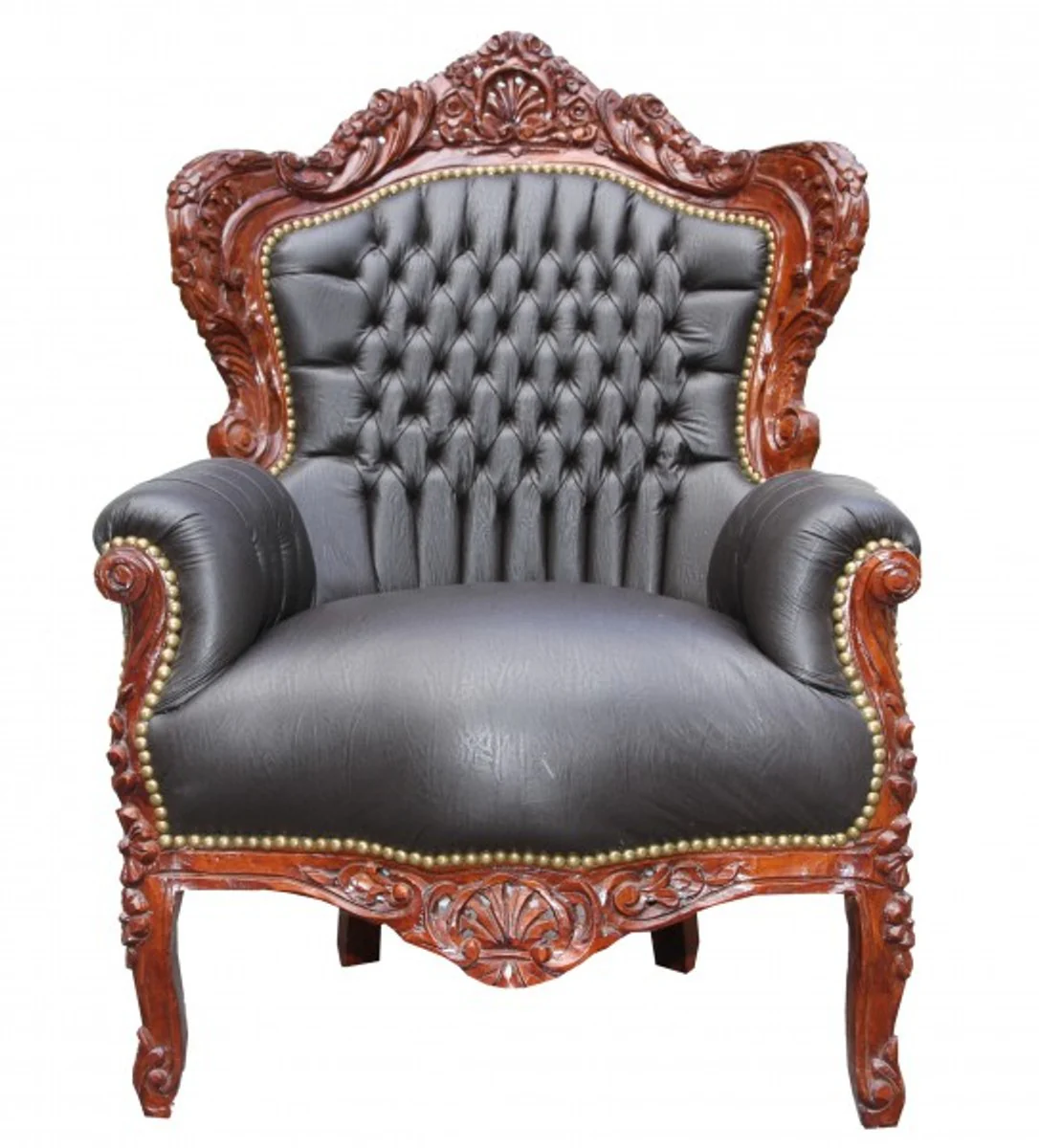 Baroque Armchair King Brown Leather Look / Brown Antique Furniture