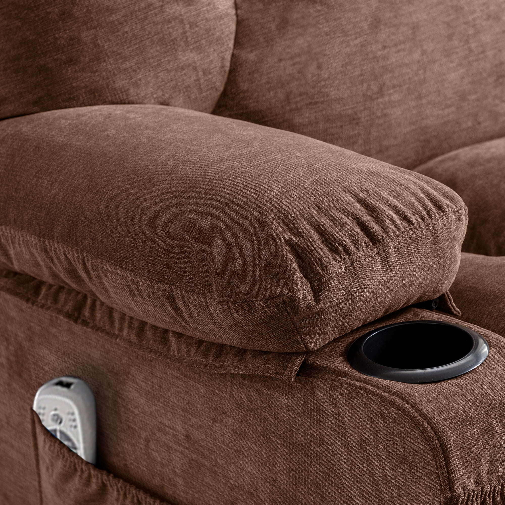 JONPONY Manual Recliner Chair with Heat Therapy and Massage Function, Heavy Duty Reclining Mechanism Massage Chair, Elderly Single Rocker Sofa with Cup Holders for Bedroom Home Theater, Grey