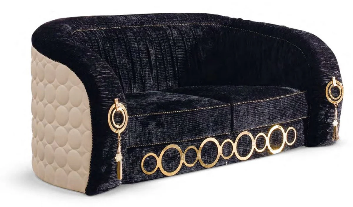 Luxury sofa with metal ornaments black / beige / gold 192 x 103 x H. 80 cm - Luxury living room & hotel furniture - First class quality - Made in Italy