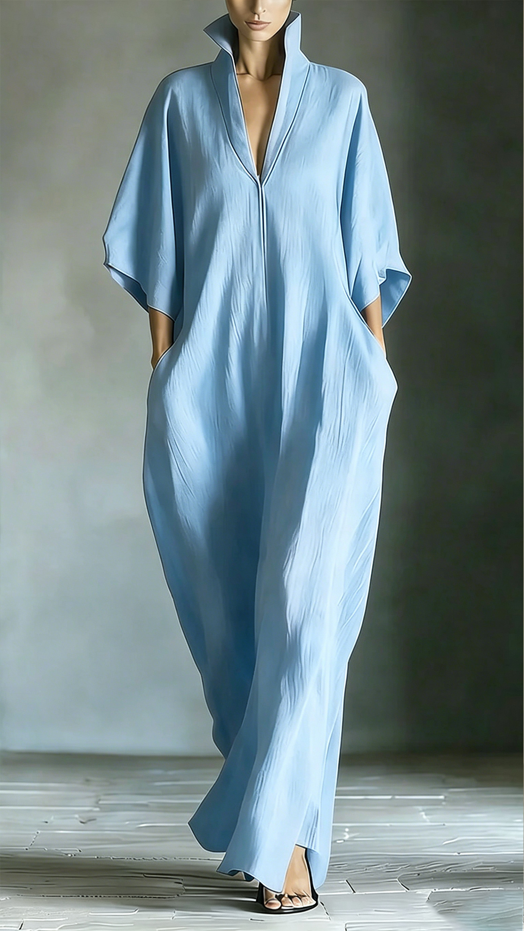Women's Bamboo Fiber Stand Collar V-Neck Loose Caftan - Nordfashionstorm - Women's Clothing, Fashion for You - Nordfashionstorm.com