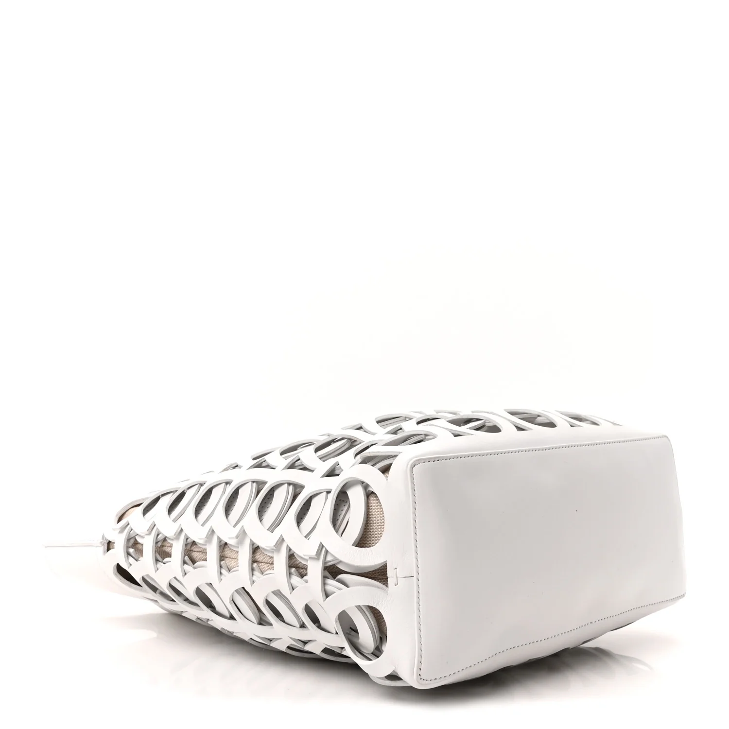 Calfskin Perforated Medium Gancini Tote Bag Optic White - Top Club