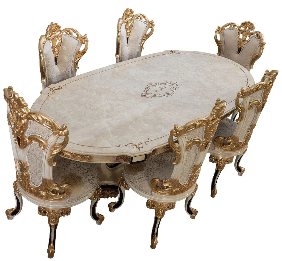 Luxury Baroque Dining Room Chair Set of 6 White / Cream / Beige / Black / Gold - Baroque Style Kitchen Chairs with Pattern - Luxury Dining Room Furniture in Baroque Style - Baroque Dining Room Furniture