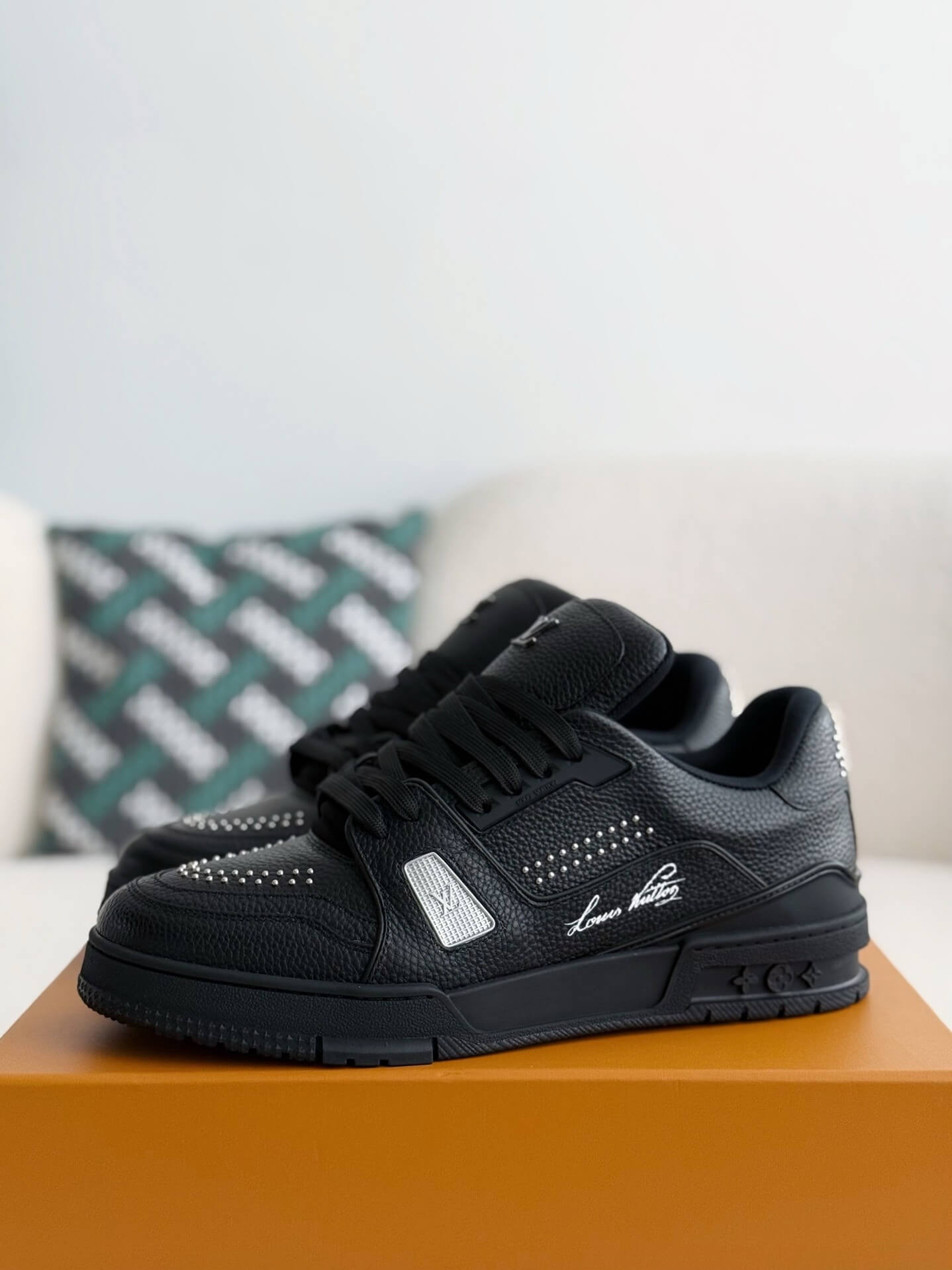 Louis Vuitton LV Trainer #54 Black Sneaker with Metallic Accents - Sneaker Replica Workshop